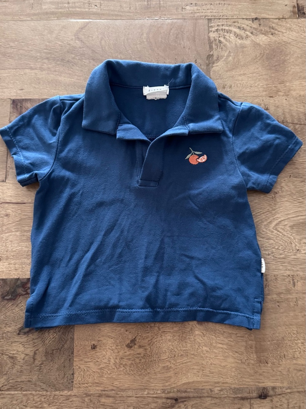 Petit Lem Kids Navy Short-Sleeve Polo Shirt with Orange Embroidery sz 9 months